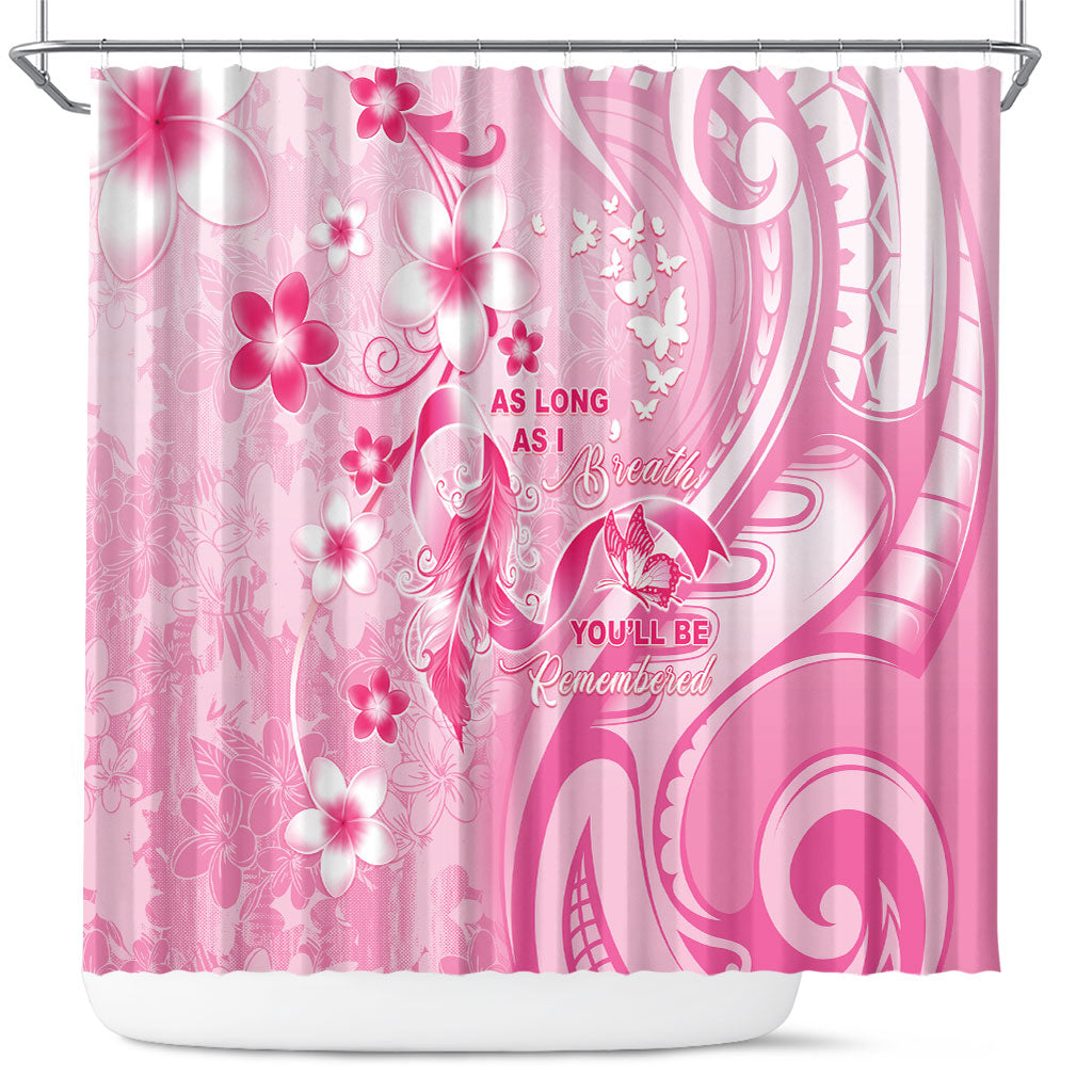 Memorial Pink Breast Cancer Support Shower Curtain Plumeria Floral Tribal Pattern