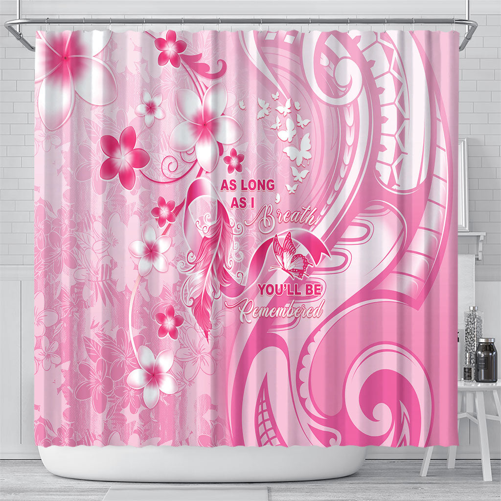 Memorial Pink Breast Cancer Support Shower Curtain Plumeria Floral Tribal Pattern