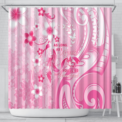 Memorial Pink Breast Cancer Support Shower Curtain Plumeria Floral Tribal Pattern