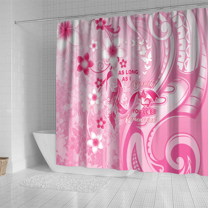 Memorial Pink Breast Cancer Support Shower Curtain Plumeria Floral Tribal Pattern