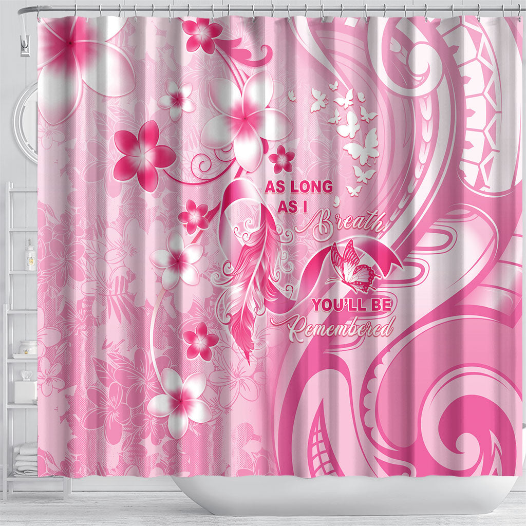 Memorial Pink Breast Cancer Support Shower Curtain Plumeria Floral Tribal Pattern