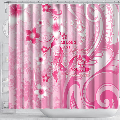 Memorial Pink Breast Cancer Support Shower Curtain Plumeria Floral Tribal Pattern