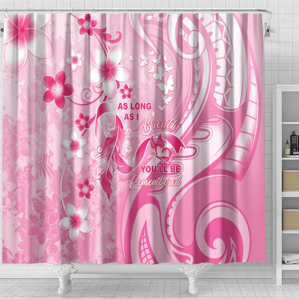 Memorial Pink Breast Cancer Support Shower Curtain Plumeria Floral Tribal Pattern