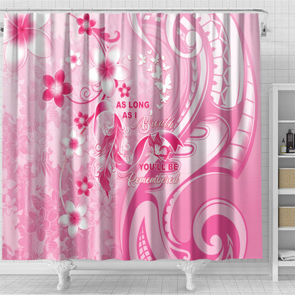 Memorial Pink Breast Cancer Support Shower Curtain Plumeria Floral Tribal Pattern