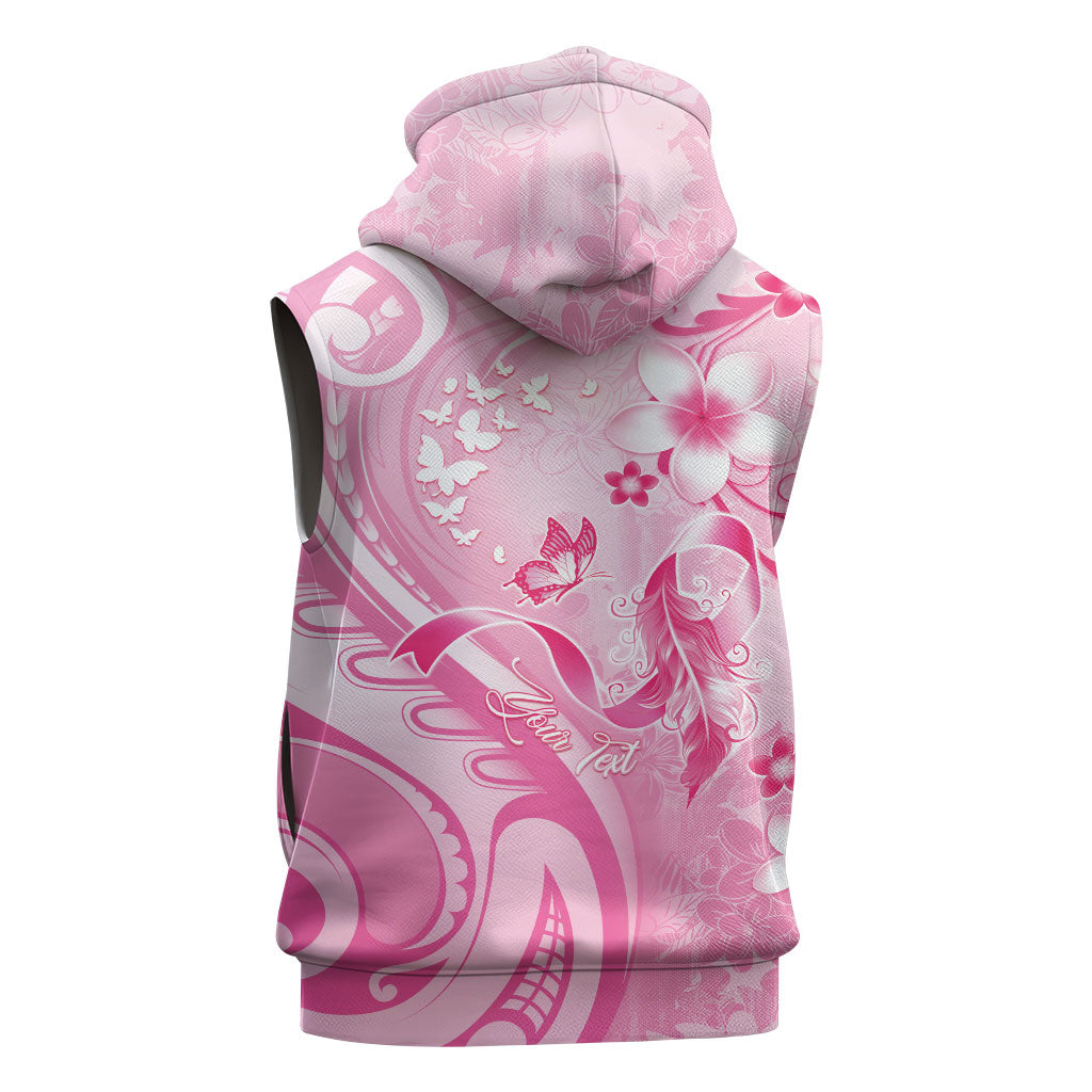 Personalised Memorial Pink Breast Cancer Support Sleeveless Hoodie Plumeria Floral Tribal Pattern