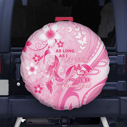 Memorial Pink Breast Cancer Support Spare Tire Cover Plumeria Floral Tribal Pattern