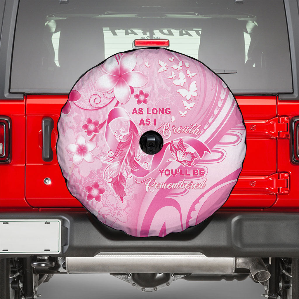 Memorial Pink Breast Cancer Support Spare Tire Cover Plumeria Floral Tribal Pattern