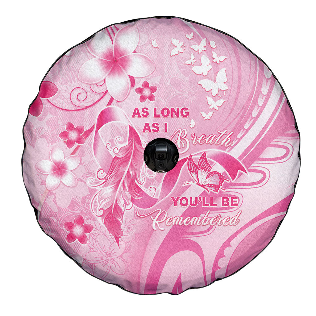 Memorial Pink Breast Cancer Support Spare Tire Cover Plumeria Floral Tribal Pattern