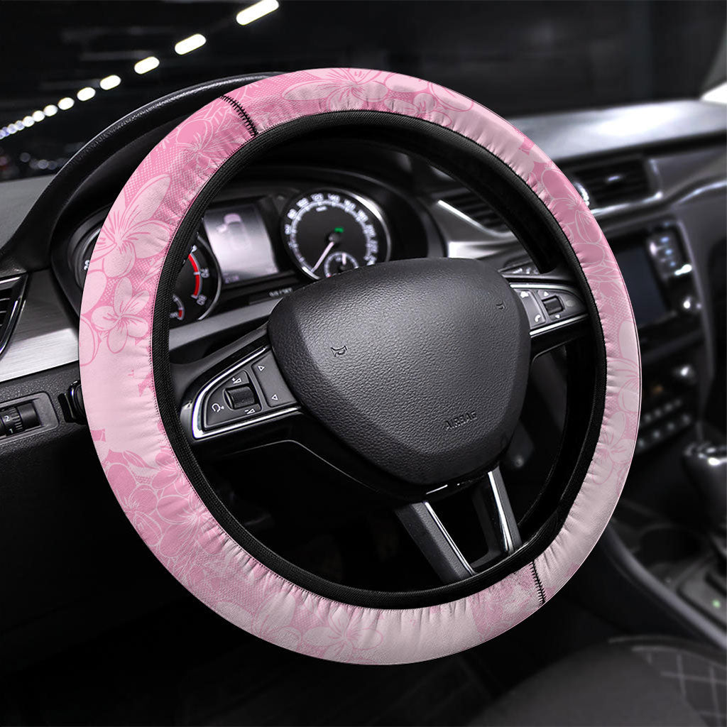 Memorial Pink Breast Cancer Support Steering Wheel Cover Plumeria Floral Tribal Pattern