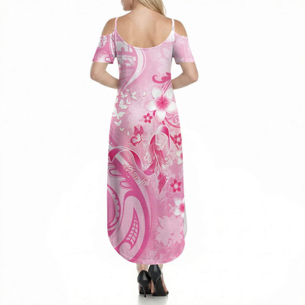 Personalised Memorial Pink Breast Cancer Support Summer Maxi Dress Plumeria Floral Tribal Pattern