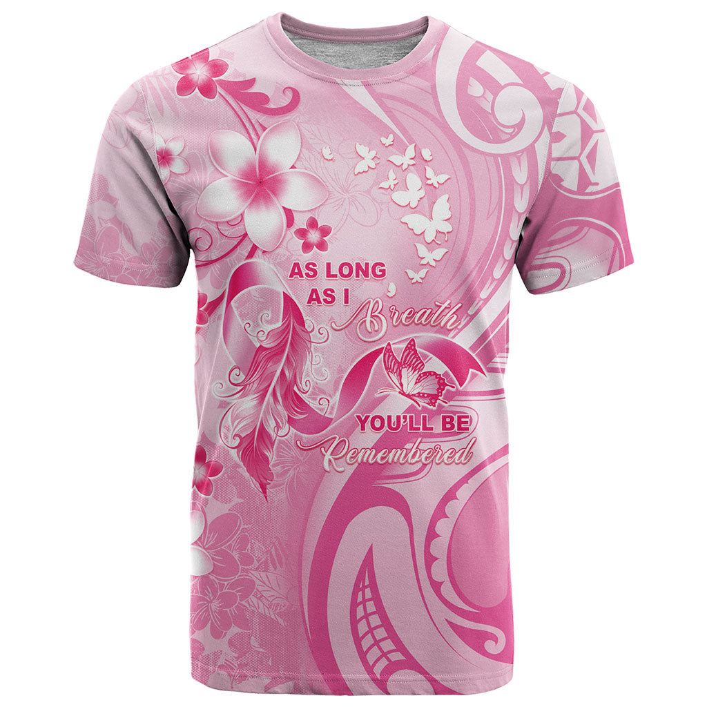 Personalised Memorial Pink Breast Cancer Support T Shirt Plumeria Floral Tribal Pattern