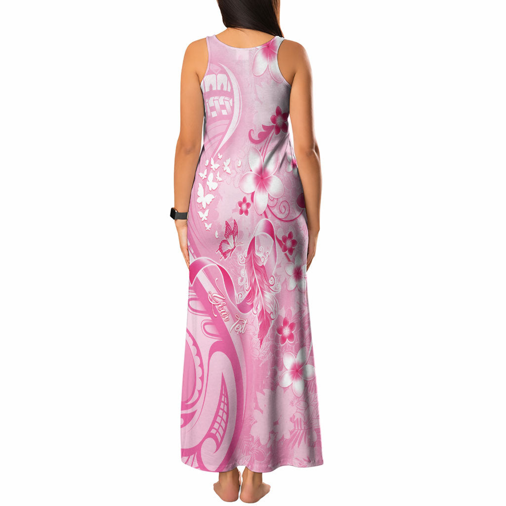 Personalised Memorial Pink Breast Cancer Support Tank Maxi Dress Plumeria Floral Tribal Pattern