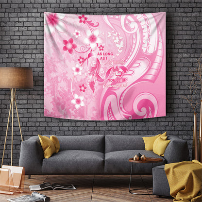 Memorial Pink Breast Cancer Support Tapestry Plumeria Floral Tribal Pattern