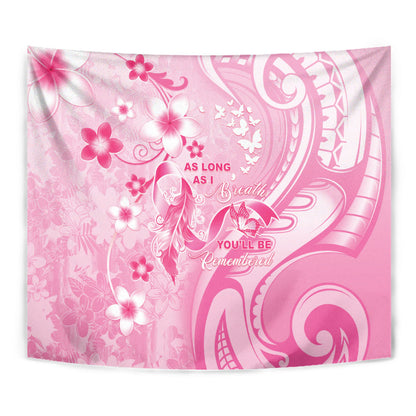 Memorial Pink Breast Cancer Support Tapestry Plumeria Floral Tribal Pattern