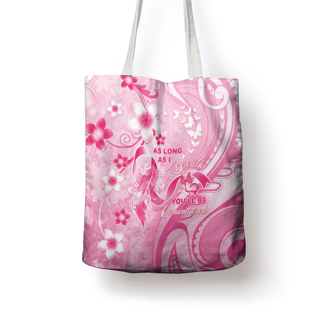 Memorial Pink Breast Cancer Support Tote Bag Plumeria Floral Tribal Pattern