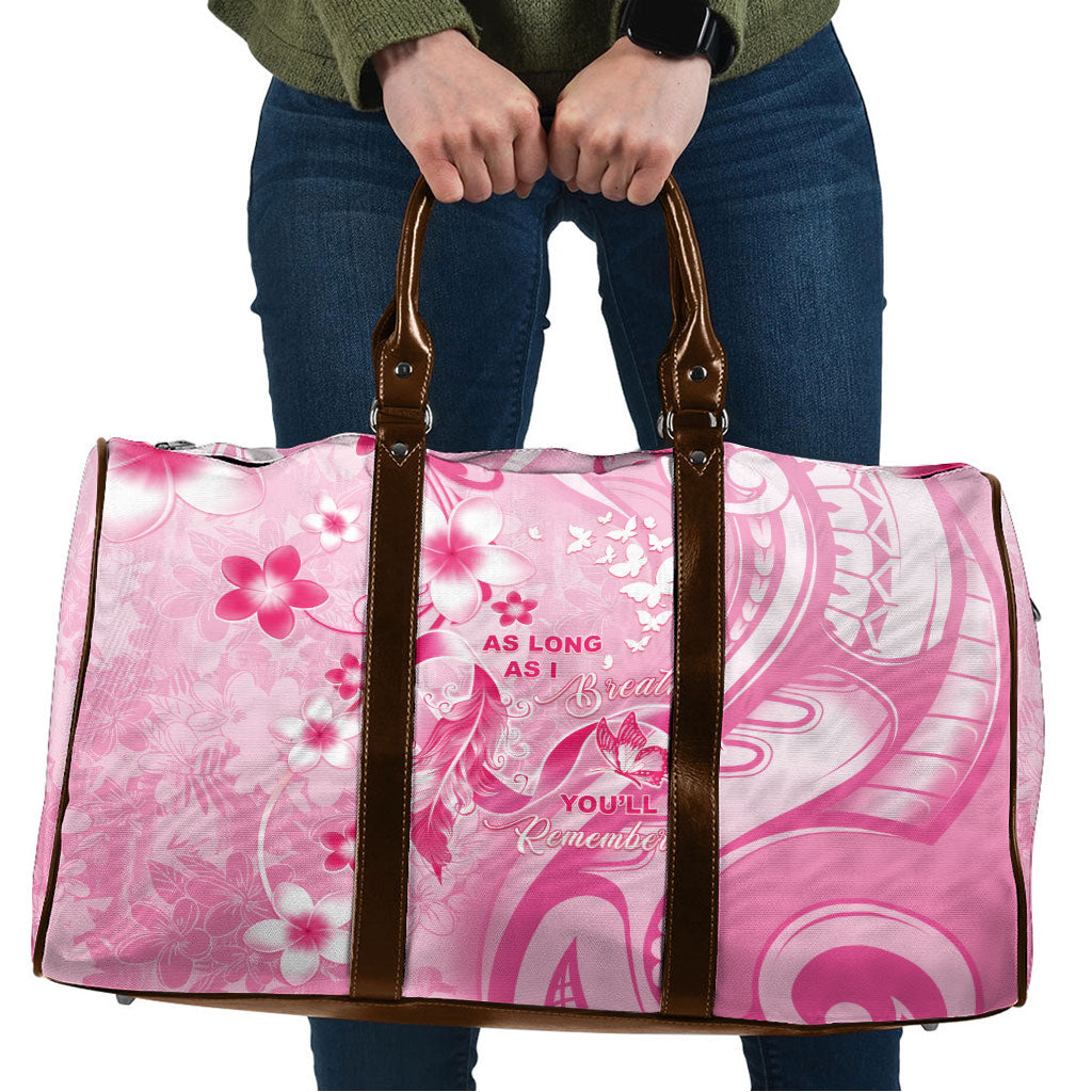 Memorial Pink Breast Cancer Support Travel Bag Plumeria Floral Tribal Pattern