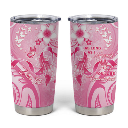 Personalised Memorial Pink Breast Cancer Support Tumbler Cup Plumeria Floral Tribal Pattern