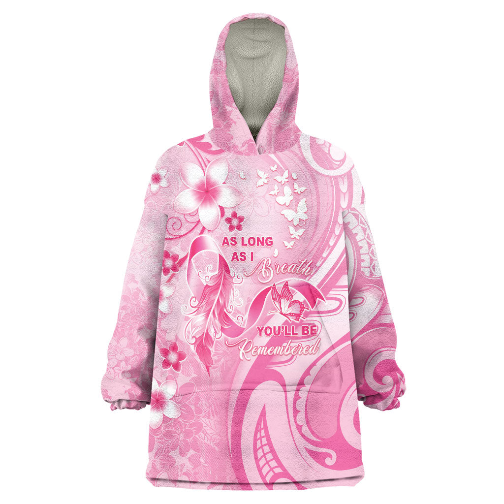 Personalised Memorial Pink Breast Cancer Support Wearable Blanket Hoodie Plumeria Floral Tribal Pattern