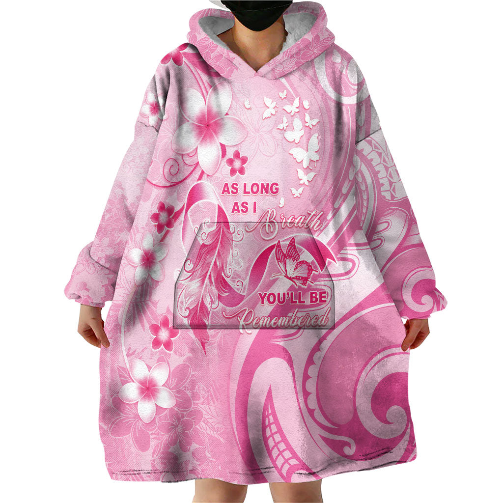 Personalised Memorial Pink Breast Cancer Support Wearable Blanket Hoodie Plumeria Floral Tribal Pattern