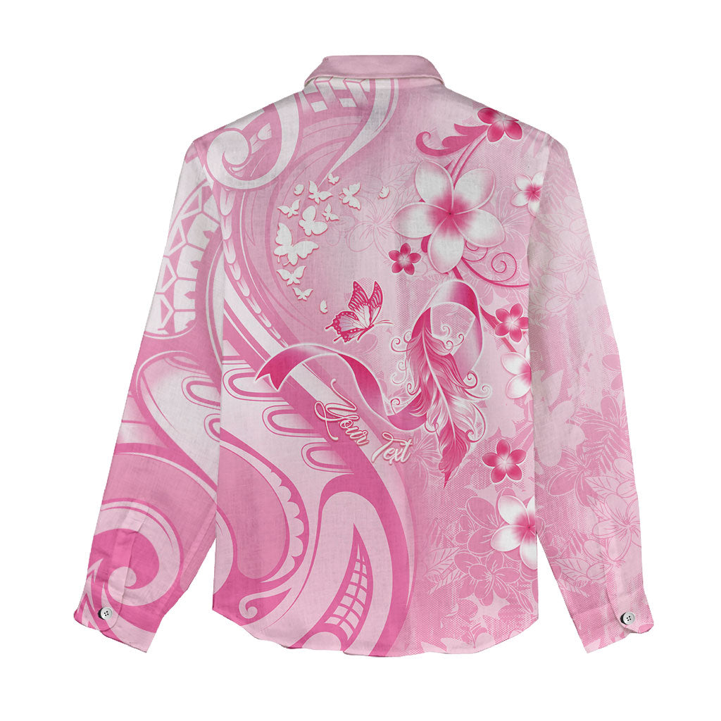 Personalised Memorial Pink Breast Cancer Support Women Casual Shirt Plumeria Floral Tribal Pattern