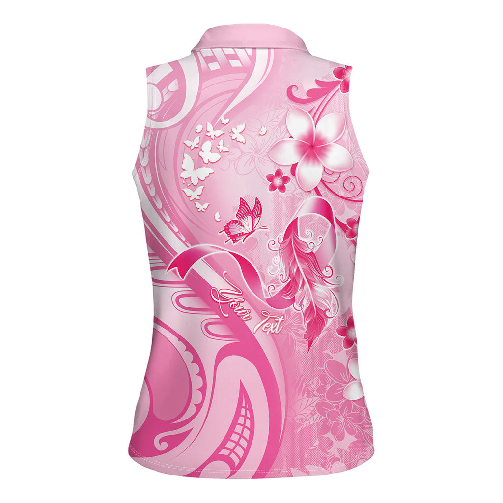 Personalised Memorial Pink Breast Cancer Support Women Sleeveless Polo Shirt Plumeria Floral Tribal Pattern
