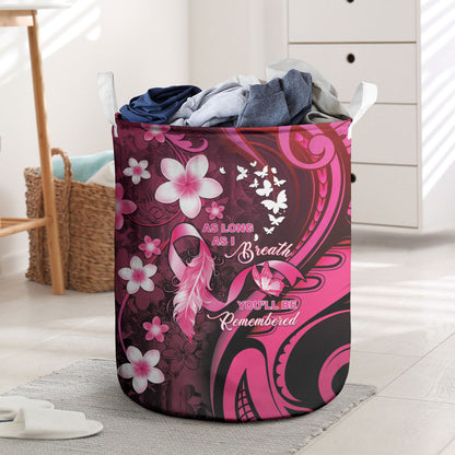 Memorial Breast Cancer Support Laundry Basket Plumeria Floral Tribal Pattern