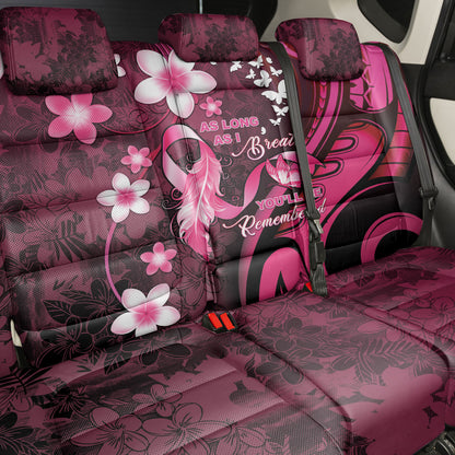 Memorial Breast Cancer Support Back Car Seat Cover Plumeria Floral Tribal Pattern