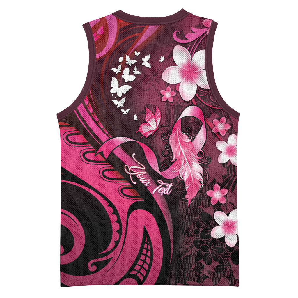 Personalised Memorial Breast Cancer Support Basketball Jersey Plumeria Floral Tribal Pattern