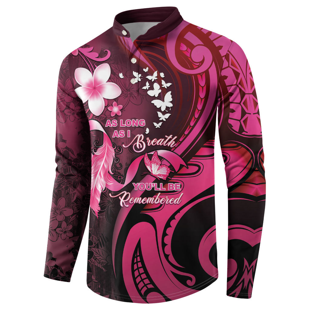 Personalised Memorial Breast Cancer Support Button Sweatshirt Plumeria Floral Tribal Pattern