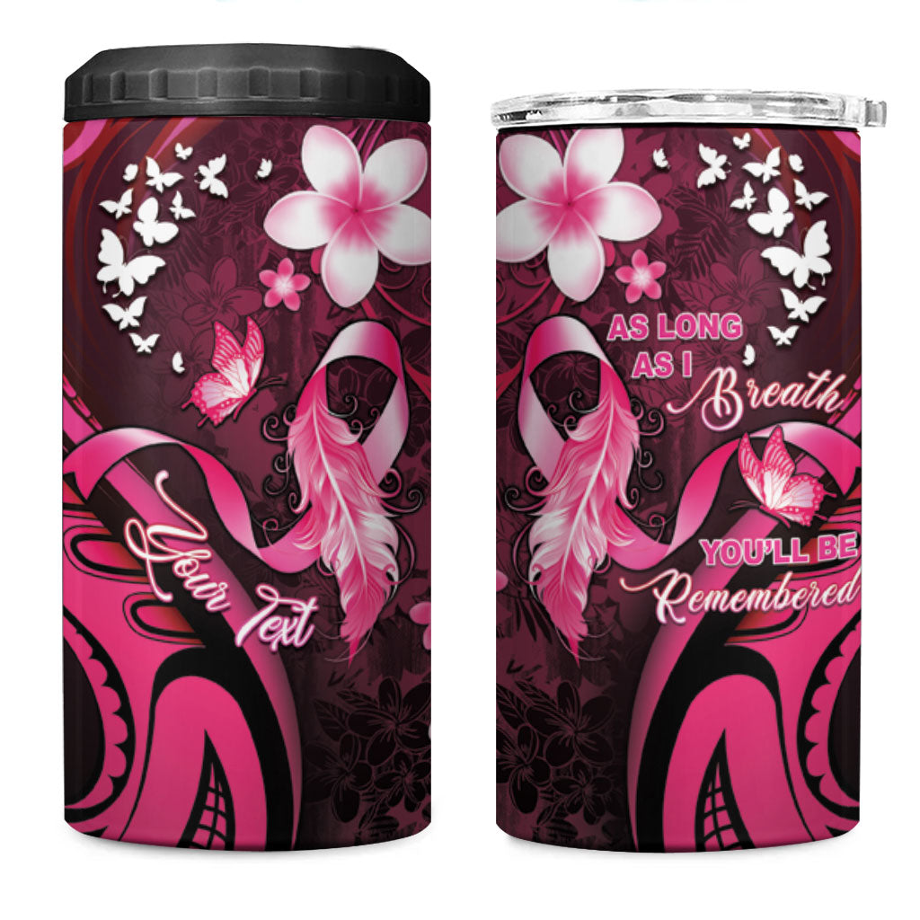 Personalised Memorial Breast Cancer Support 4 in 1 Can Cooler Tumbler Plumeria Floral Tribal Pattern