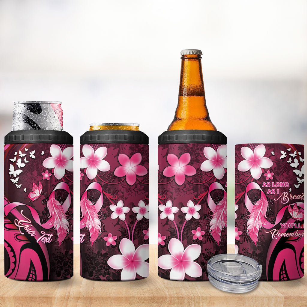 Personalised Memorial Breast Cancer Support 4 in 1 Can Cooler Tumbler Plumeria Floral Tribal Pattern
