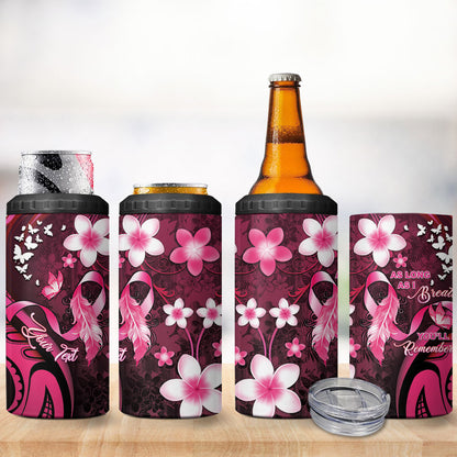 Personalised Memorial Breast Cancer Support 4 in 1 Can Cooler Tumbler Plumeria Floral Tribal Pattern