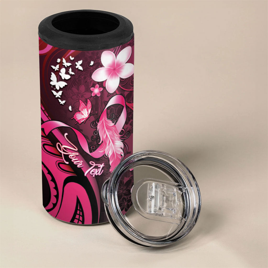 Personalised Memorial Breast Cancer Support 4 in 1 Can Cooler Tumbler Plumeria Floral Tribal Pattern