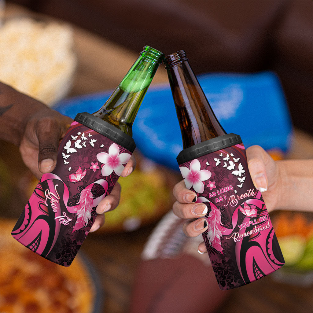Personalised Memorial Breast Cancer Support 4 in 1 Can Cooler Tumbler Plumeria Floral Tribal Pattern