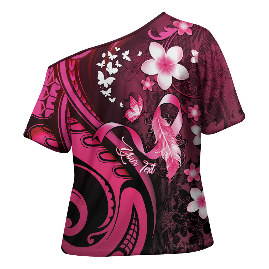 Personalised Memorial Breast Cancer Support Cross Shoulder Shirt Plumeria Floral Tribal Pattern