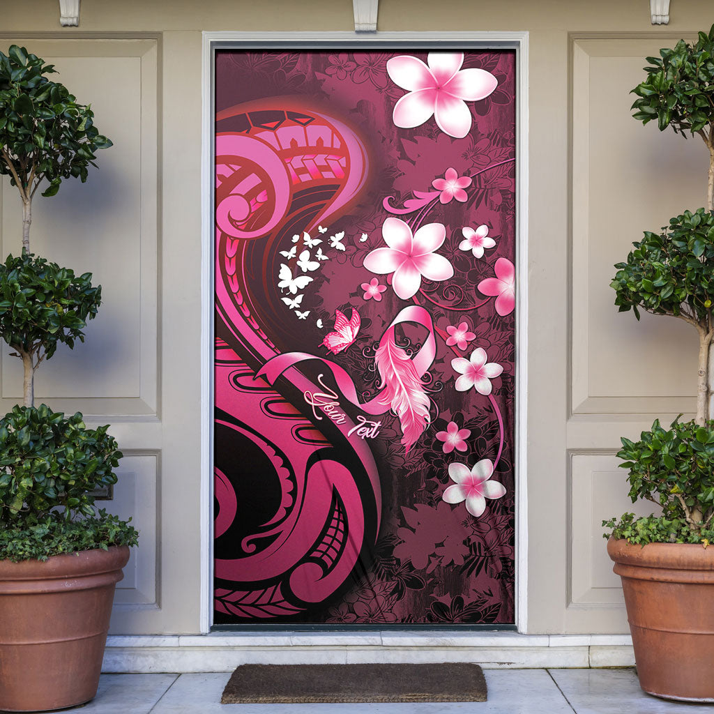 Personalised Memorial Breast Cancer Support Door Cover Plumeria Floral Tribal Pattern