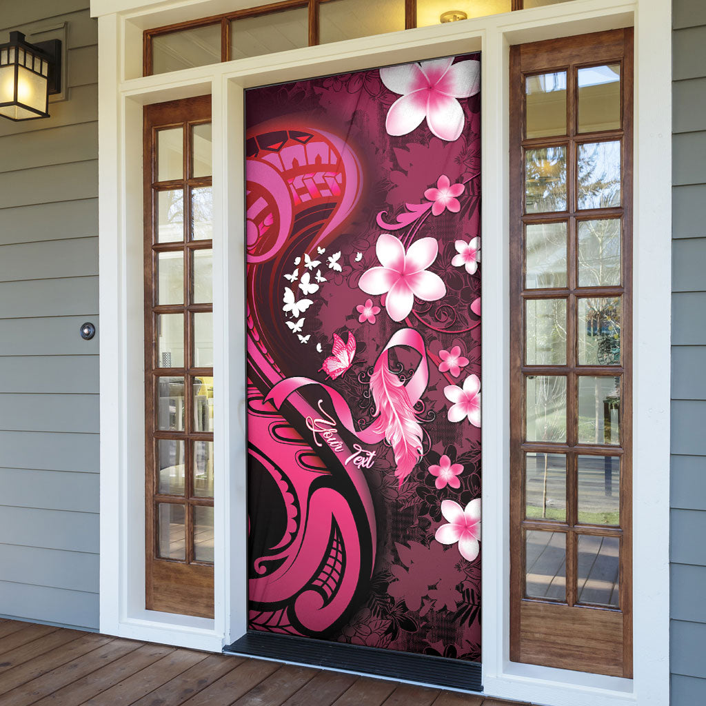Personalised Memorial Breast Cancer Support Door Cover Plumeria Floral Tribal Pattern