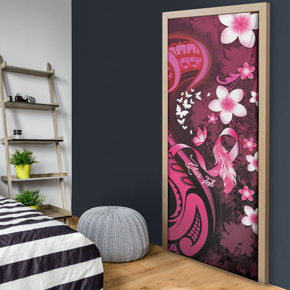 Personalised Memorial Breast Cancer Support Door Cover Plumeria Floral Tribal Pattern