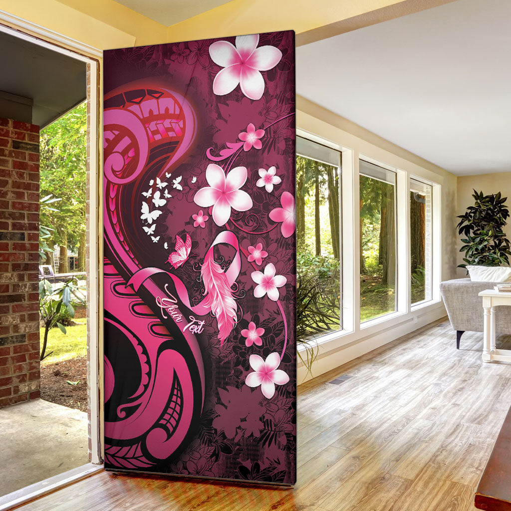 Personalised Memorial Breast Cancer Support Door Cover Plumeria Floral Tribal Pattern