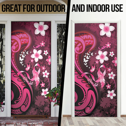 Personalised Memorial Breast Cancer Support Door Cover Plumeria Floral Tribal Pattern