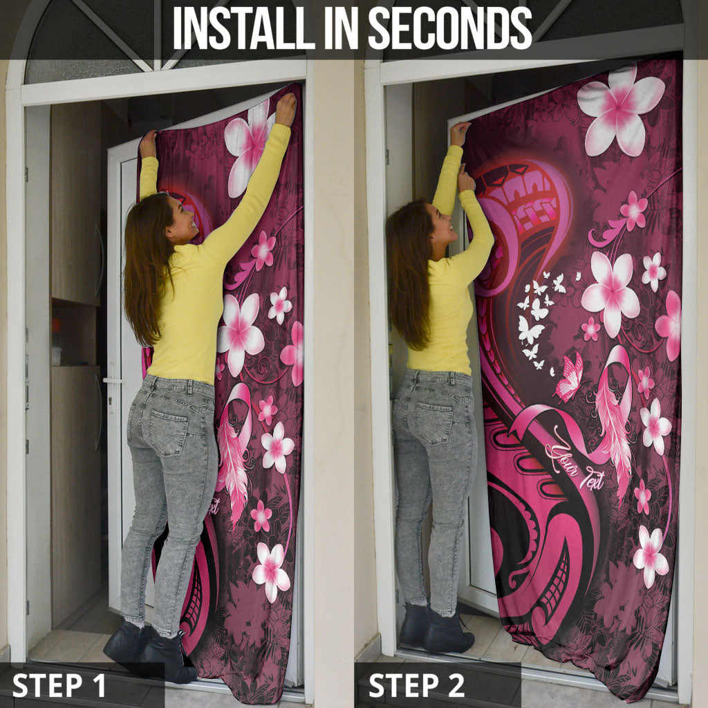 Personalised Memorial Breast Cancer Support Door Cover Plumeria Floral Tribal Pattern