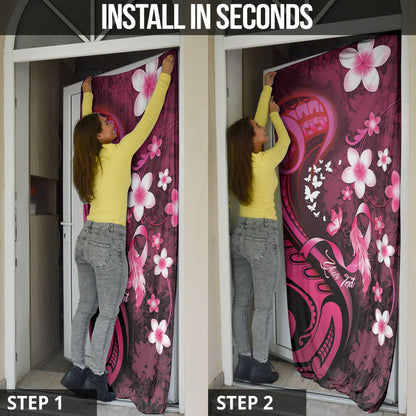 Personalised Memorial Breast Cancer Support Door Cover Plumeria Floral Tribal Pattern