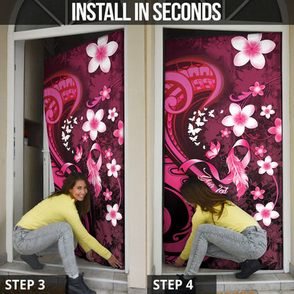 Personalised Memorial Breast Cancer Support Door Cover Plumeria Floral Tribal Pattern