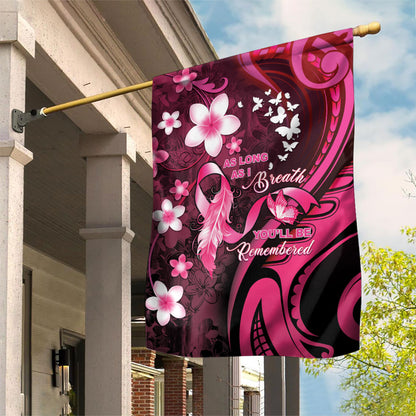 Memorial Breast Cancer Support Garden Flag Plumeria Floral Tribal Pattern