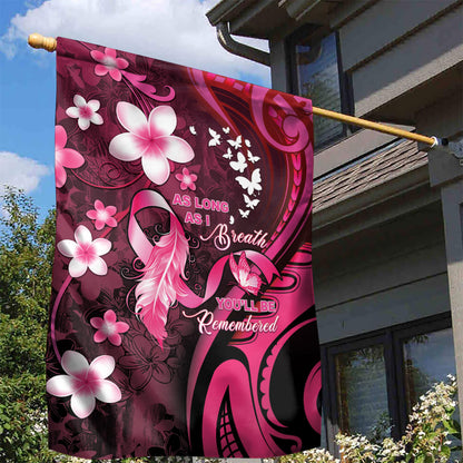Memorial Breast Cancer Support Garden Flag Plumeria Floral Tribal Pattern