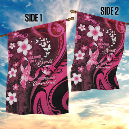Memorial Breast Cancer Support Garden Flag Plumeria Floral Tribal Pattern