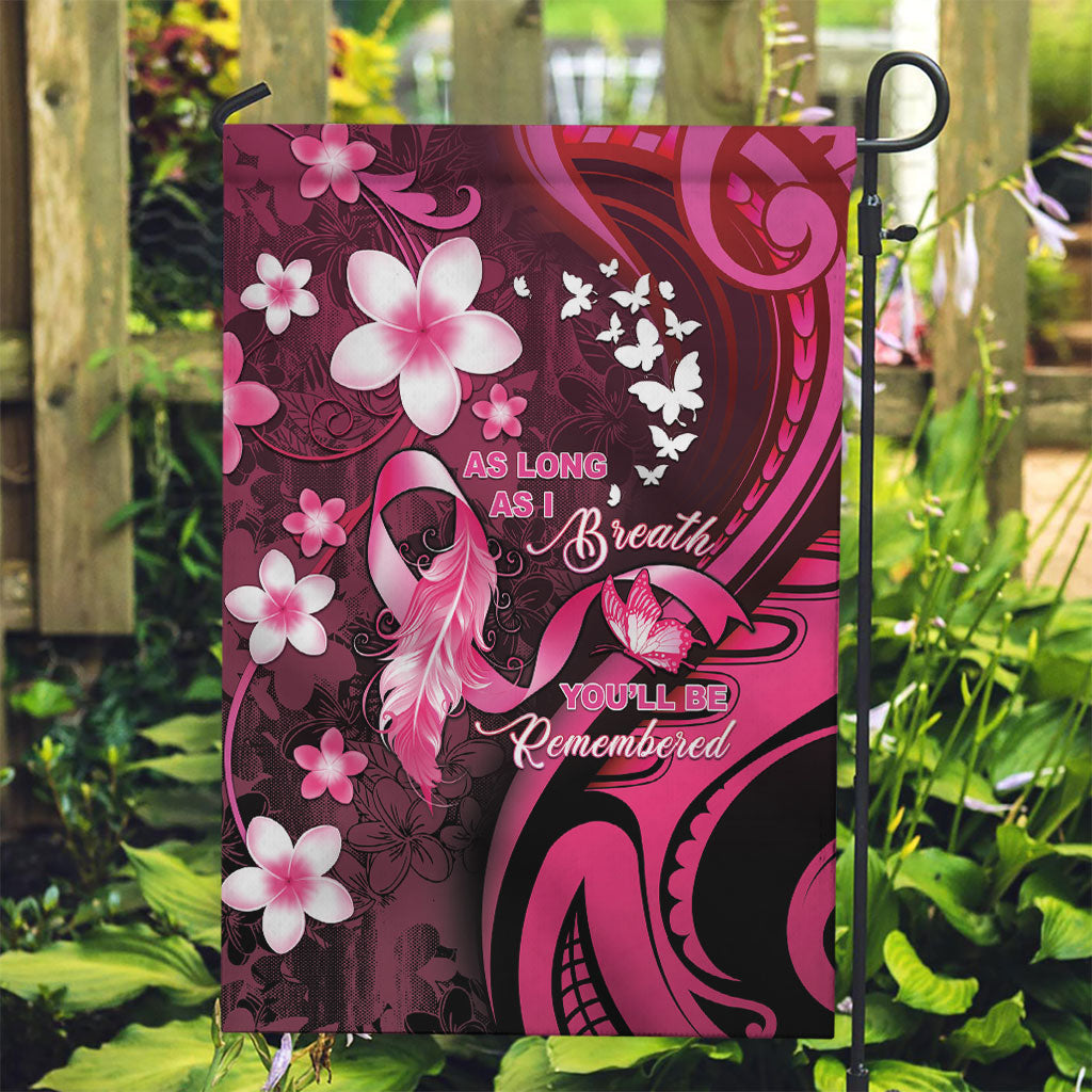 Memorial Breast Cancer Support Garden Flag Plumeria Floral Tribal Pattern