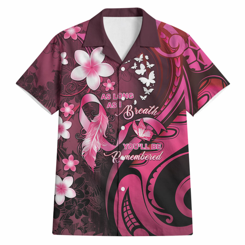 Personalised Memorial Breast Cancer Support Hawaiian Shirt Plumeria Floral Tribal Pattern