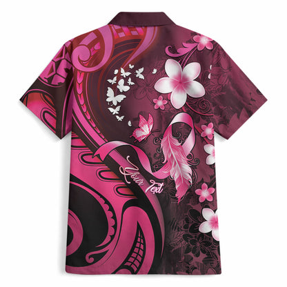 Personalised Memorial Breast Cancer Support Hawaiian Shirt Plumeria Floral Tribal Pattern