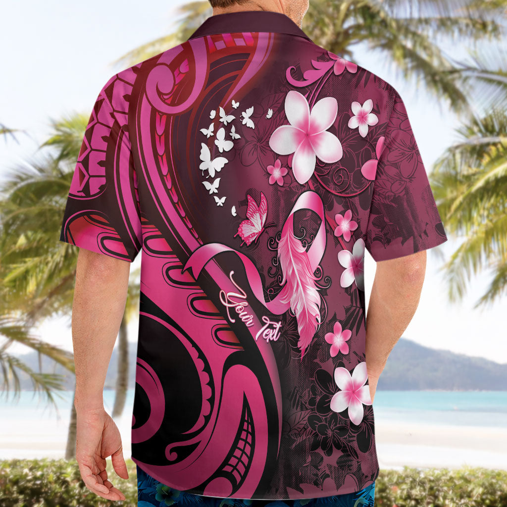 Personalised Memorial Breast Cancer Support Hawaiian Shirt Plumeria Floral Tribal Pattern